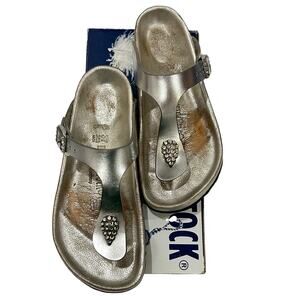 Birkenstock Gizeh Silver women’s sandals w rare rhinestone hardward EU36 w box